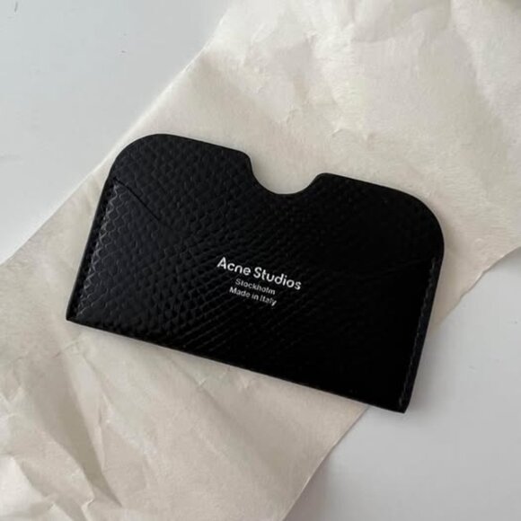 Brand New Acne Studios Cardholder Wallet Silver Details Black Textured Leather - Picture 1 of 2